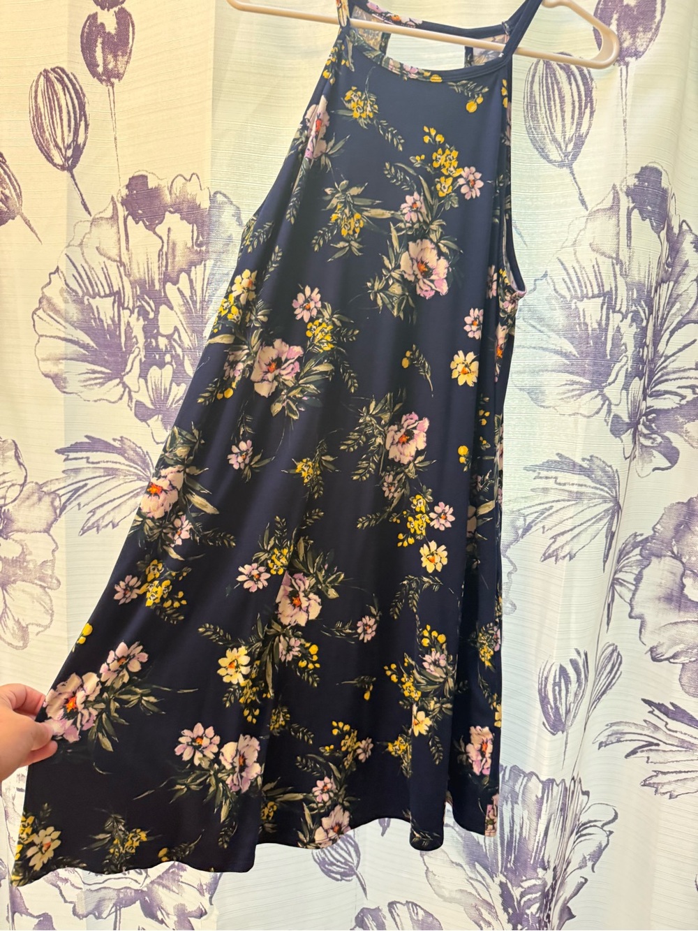 nine britton Navy Floral Halter Maxi Dress